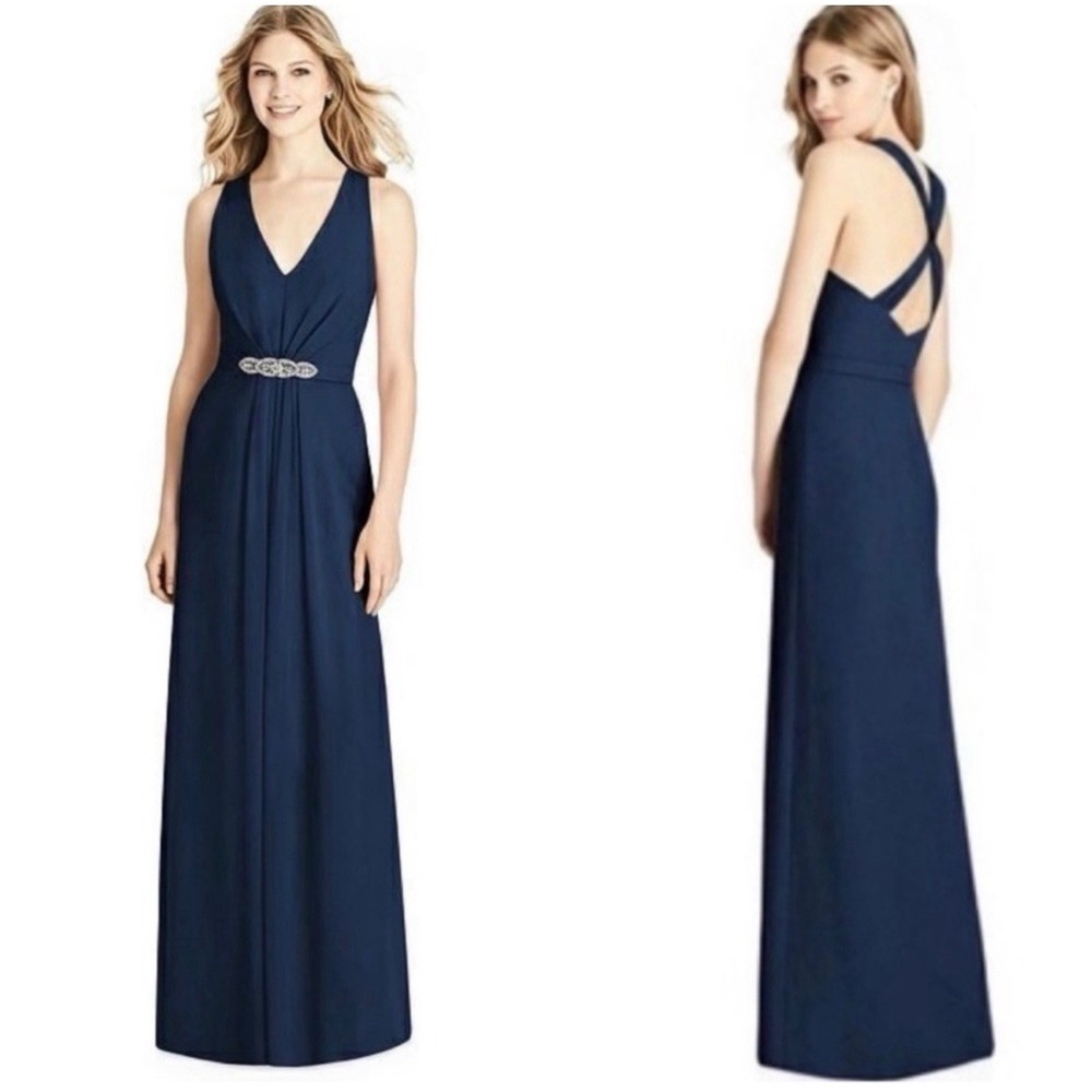 NWOT‎ Jenny Packham Maxi Dress Size 16 Chiffon Gown Twist Back Navy JP1002